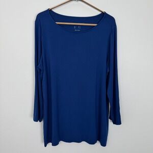 Susan Graver Weekend Essentials Blue Boat Neck 3/4 Sleeve Tunic Top Women's L